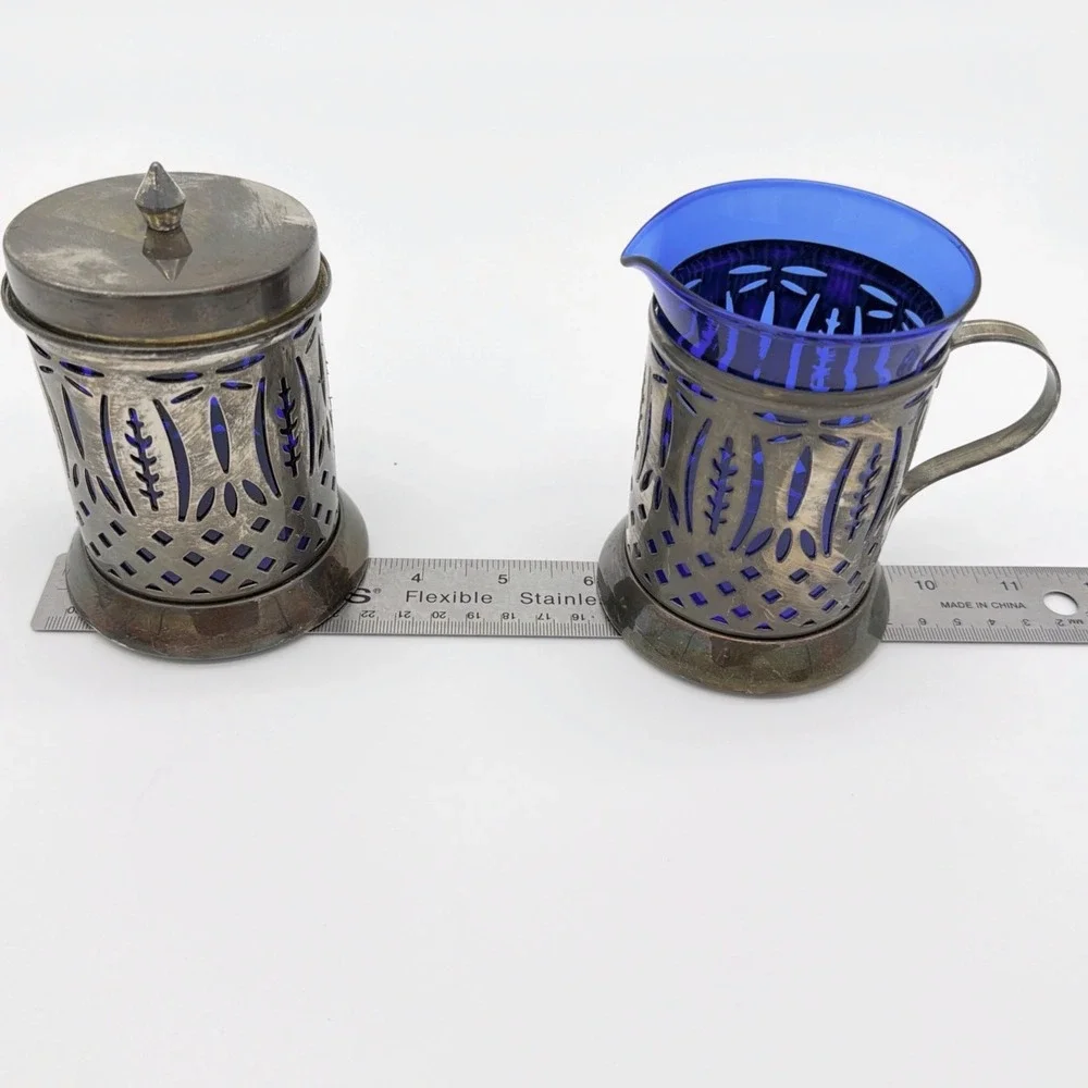 Avon Royal Sapphire Cobalt Blue Glass Creamer & Sugar Bowl Set VTG